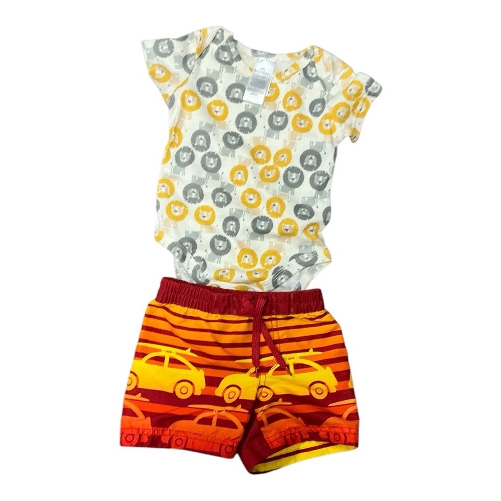 Old Navy - Cute Lion Print Onesie and Car Shorts Set - New